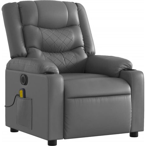 Poltrona relax TV elettrica reclinabile funzione massaggio 6 punti massaggio in PVC grigio DEC027173