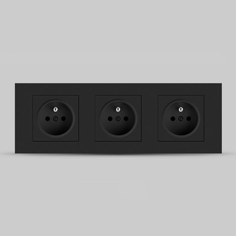 ZHIJIA PREMIUM Lot de 1 prise murale triple 3 trous norme fr 16a panneau intégré noir domestique (1/4)