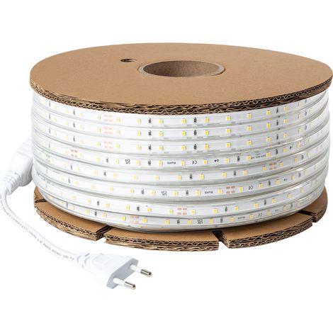 LED-Streifenrolle Dimmbar 220V SMD 60 LED/m 50m 5W/m 500lm/m Breite 12mm Schnitt 100cm IP65 Warmweiß
