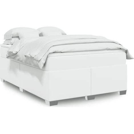 Boxspringbett mit Matratze Weiß 140x200 cm Kunstleder