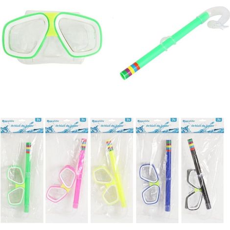 TRADE SHOP - Set Da Piscina Nuoto Per Bambini 7+ Anni Maschera 16x10cm + Boccaglio 5 Colori 605414 - (1/4)