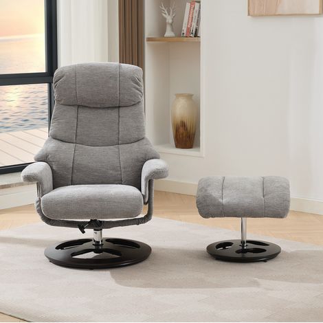 Relaxsessel mit Massage und Wärme, 140° verstellbar, Fußstütze, 360° drehbar, graue Chenille, OKWISH (1/5)