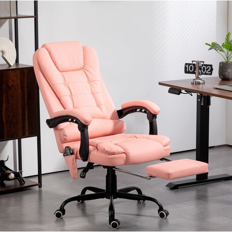 Sedia da ufficio in similpelle rosa con 7 punti massaggio, poggiapiedi, cuscino lombare, reclinazione 90°-155°, 67 x 67 x 111-121 cm (1/5)