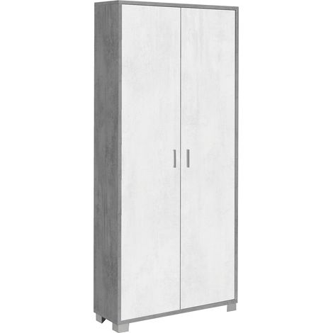 Armadio Multiuso 2 Ante 83x190x29 cm Cemento/Ossido Bianco (1/3)