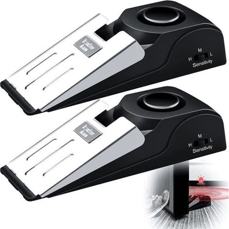 (Noir)Alarme de porte Modèle sur pied - Sirène 120 dB - Cale de sécurité en caoutchouc - Lot de 2 (1/4)