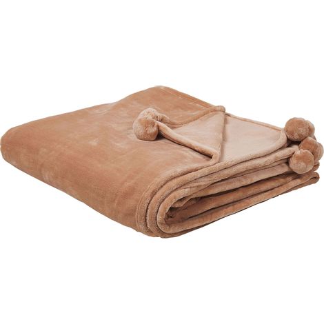 Plaid Douillet Marron Foncé à Pompons Ultra Doux au Toucher Chaud et Décoratif Idéal comme Couvre Lit ou Accessoire Déco de Salon Beliani (1/5)