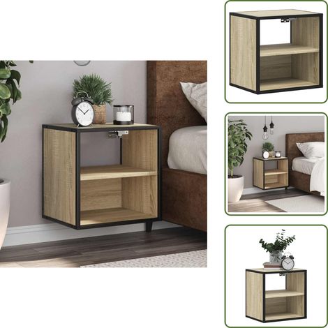 Mesita de noche de pared - vidaXL Mesita de noche de pared color roble ahumado 40x31x39,5 cm - Mesita de noche con estantes