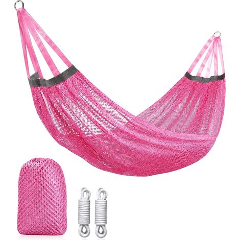 260 x 130cm Hamac D'extérieur Camping Respirant avec Sac Transport Hamac D'arbre Portable, 2 Sangles pour Arbres, Jusqu'à 200kg, pour Le Jardin, Balcon, Patio, Plage, Randonnée (Rose) (1/5)