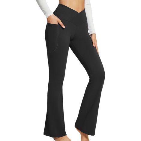 Pantalon Yoga Femme - Taille Haute - Coupe Évasée - Polyester - Noir - Taille XL (1/5)
