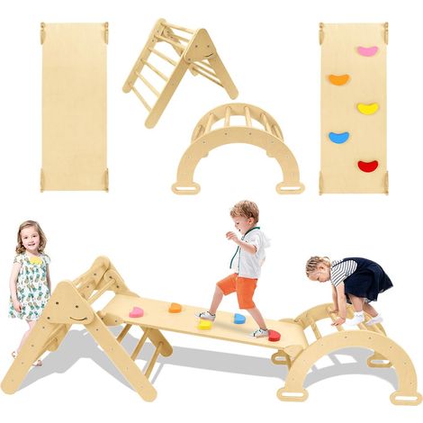 Naizy – Triangle d'escalade 3 en 1 – Aire de jeux intérieure avec toboggan – Échelle et planche d'escalade en bois de bouleau – Charge jusqu'à 40 kg