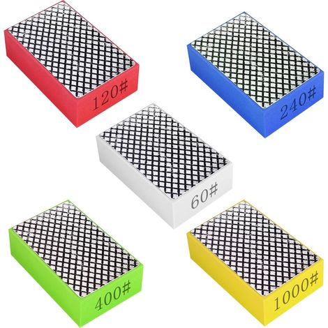 Eponges de Ponçage: 5 Pièces Cales à Poncer, Blocs de Ponçages, 60, 120, 240, 400, 1000 Grain, Patin de Ponçage pour Carrelage, Béton, Verre, Marbre, Granit, Bois (1/5)