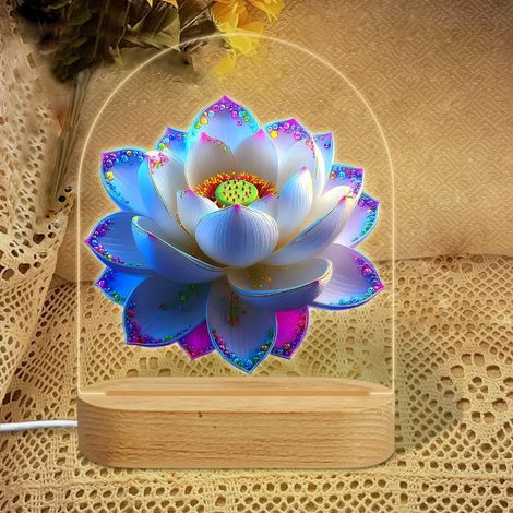 Veilleuse en forme d'arc avec lotus holographique bleu-violet Lampe LED 3 couleurs Décoration chambre enfant Cadeau baby shower (1/5)
