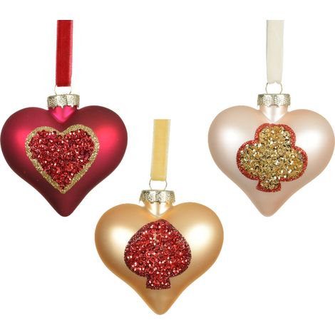 kaemingk KAEMINGK - Cuori natalizi in vetro e glitter 8cm Cod. 071012