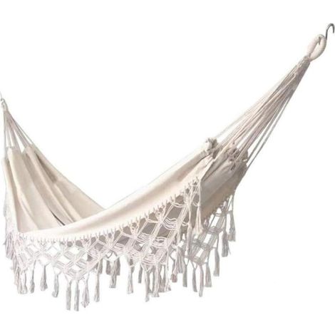 Hamac de jardin en coton doux avec sac à dos intégré, idéal pour le jardin, la véranda, les voyages et le camping. (1/3)