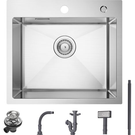 Évier Inox Cecipa Évier Cuisine 1 Bac 50 × 45 cm Évier de Cuisine Brossé en Acier Inoxydable 304 (Montage sur le Dessus/Montage à Plat) (1/5)