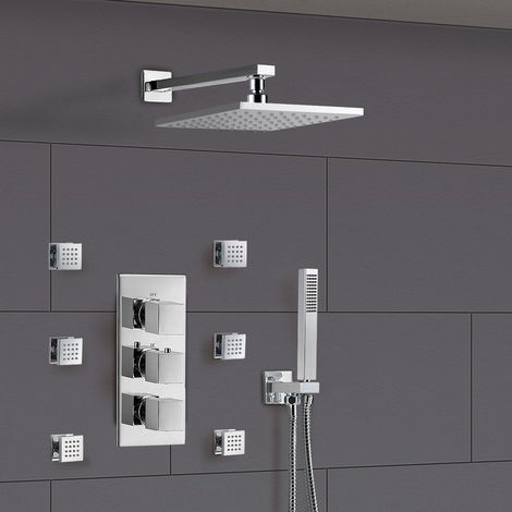 Olive Bathroom 3 Way Concealed Thermostatic Shower - Thermostatic Valve, Shower Head and Body Jets (1/5)