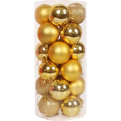 Boules De Noël - Décor Arbre De Noël En Plastique Incassable - Diamètre 40 mm - Or - Lot De 24 (1/5)