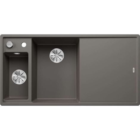 BLANCO Einbauspüle AXIA III 6 S Silgranit InFino Ablauf Becken links Vulkangrau / mit Holz-Schneidbrett (1/4)