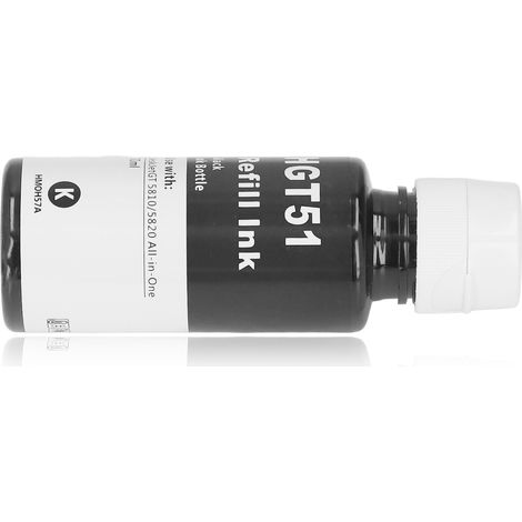 Cartouches d'encre pour imprimantes HP GT51/52, GT5810/5820, 310, 311/19, 410/519. Encre noire spécifique aux imprimantes HP. (1/5)