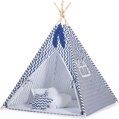 Tienda tipi para niños + colgantes de plumas - Chevron azul marino (1/5)