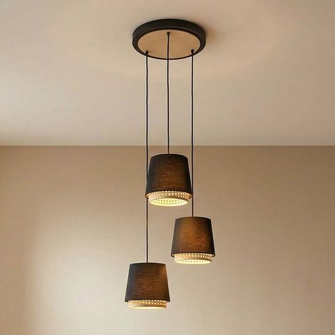 [GEBRAUCHT] B-Ware Lindby Hängeleuchte Pendelleuchte Rondell Ananya 3-flg holz Metall Rattan (1/2)