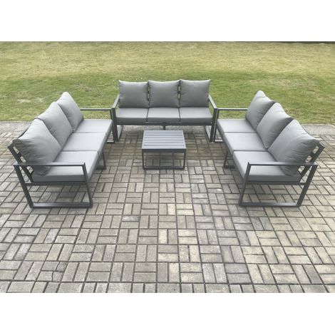 Fimous Aluminium 9 Seater Outdoor Garden Furniture Set Patio Lounge Sofa with Square Coffee Table Conservatory Set Dark Grey (1/5)