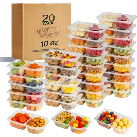 Boîtes à goûter réutilisables avec couvercles - Lot de 20 pièces - Boîtes repas à deux compartiments (1/5)