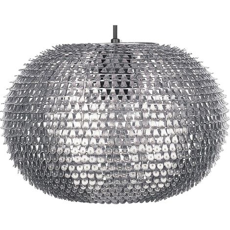 Beliani Pendant Lamp Silver Iron Modern Glam Scale Round Shade Glossy Metal, 1 Bulbs, E27 Fitting, IP 20, Cord 120 cm, 32 x 32 x 146 cm REINE (1/5)