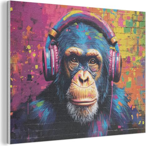 CUADRO ACÚSTICO Graffiti - Chimpancé - Arte callejero - Auriculares - Mono Adornos Pared 80x60 (1/5)