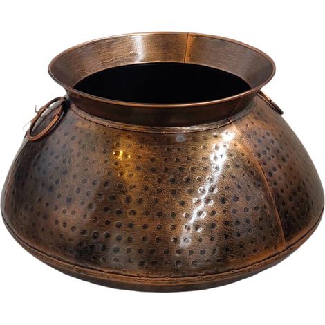 Vaso basso in latta rame anticato martellato 27 cm (1/5)