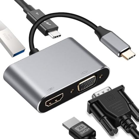 Adaptateur USB-C vers HDMI/VGA, 4K à 30 Hz, multiport 4 en 1, charge rapide PD 100 W, USB 3.0, pour MacBook Pro Air, Chromebook et TV HD (1/5)