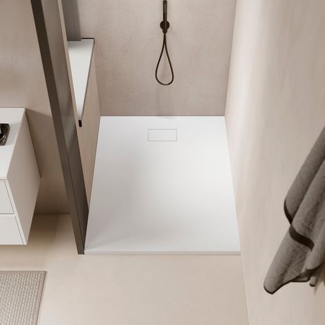 Stano. – Receveur de douche extra plat 90 x 130 cm – Surface ardoisée – Antidérapant PN24 – Installation à poser ou encastrer – Cache-bonde inclus