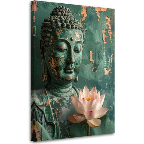 Tableau déco Fleur de lotus Bouddha Zen Spa vert 60x90