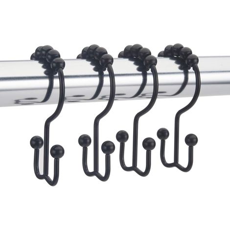 Anneaux Pour Rideau De Douche - Double Crochets Métalliques Anti-Rouille - Pour Rideau Et Doublure - Lot De 12 (1/5)