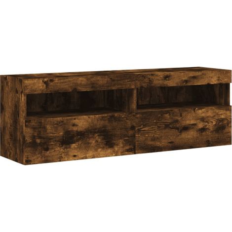 Mobile TV da parete scaffale multimediale credenza TV sala da pranzo soggiorno camera da letto e luci a LED 2 pezzi rovere affumicato 60 x 30 x 40 cm marrone 020029142