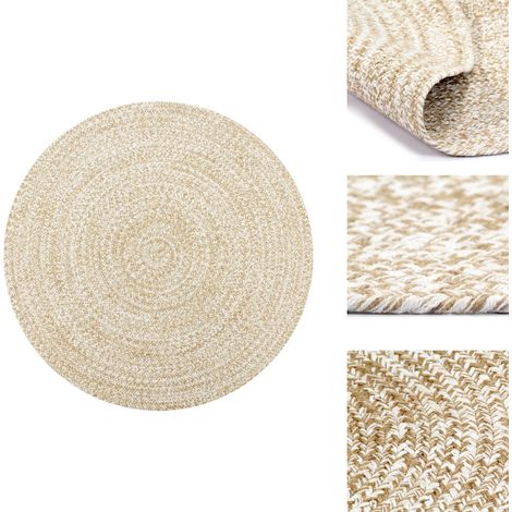 Teppich Handgefertigt Jute Weiß und Natur 90 cm - Naturfaser Teppich - Jute Teppich - Gewebe Teppich - Wohnzimmer Teppich - Schlafzimmer Teppich (1/5)