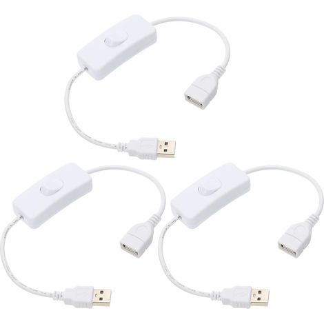 Lot de 3 Câble Usb avec Interrupteur Marche/Arrêt, Câble D'Extension Usb Mâle Vers Femelle 30cm Blanc, pour Lampe de Bureau Led Bande Led (1/4)