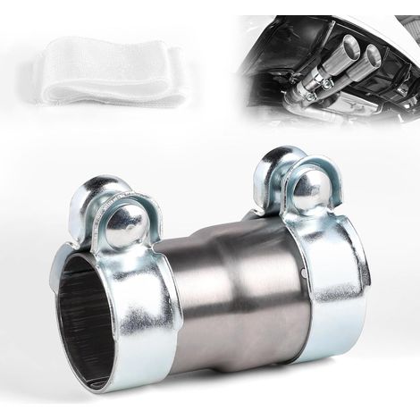 Connecteur de Tuyau Collier D'échappement, Réducteur Bande Tuyau D'échappement, Acier Inoxydable Collier de Serrage, Double D'échappement Manchon Raccord (Ø55mm à Ø60mm) (1/5)