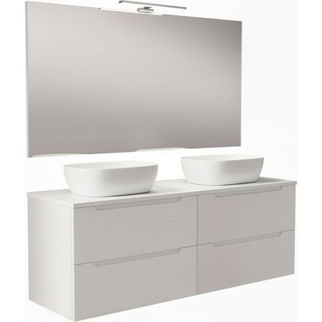 Kibath Mueble de baño con Lavabo, Espejo y Aplique LED BOREAL 120x45 cm acabado Blanco mate 2 cajones suspendido