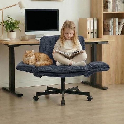 Chaise de bureau ergonomique pivotante avec assise large et accoudoirs réglables sur 5 niveaux Chaise de bureau avec revêtement en chenille, roulettes et charge maximale de 150 kg