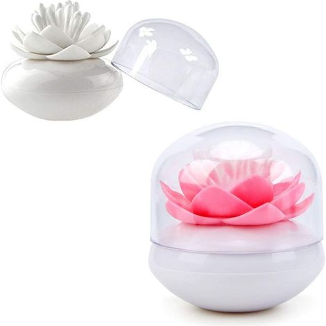 Boîte de rangement pour cotons-tiges 2 PCS avec couvercle anti-poussière transparent (rose + blanc) (1/2)