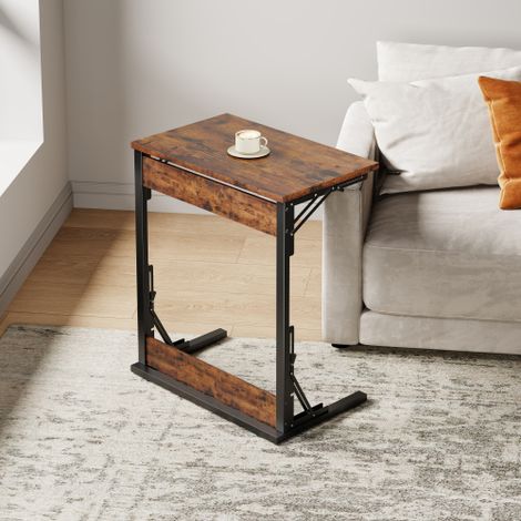 Table d'appoint, structure en métal, en panneaux de particules, marron, pliable, pieds réglables, 60 x 37 x 71 cm