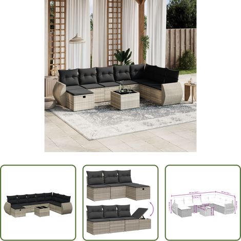 vidaXL Set muebles jardín 9 pzas y cojines ratán sintético gris claro (1/5)