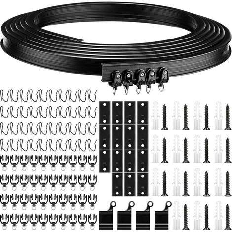 ALLIANDISRail de rideau incurvé flexible et pliable pour fenêtre de douche avec système de rail de rideau pour camping-car, rideaux de lit, séparateur de pièce (noir, 5 m)