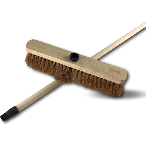 Balai de ménage en fibres de coco naturel long Longueur 37,5 cm Douille vissante plastique Manche bois 1,25 m Kibros 211726M