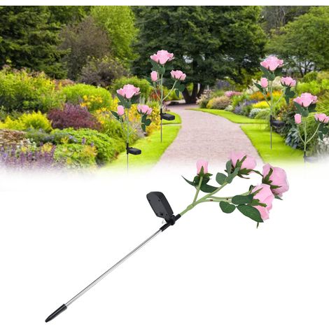 Lampe solaire rose à 4 têtes, étanche IP65, lampe décorative LED en forme de fleur pour jardin et cour (lumière LED rose) (1/5)