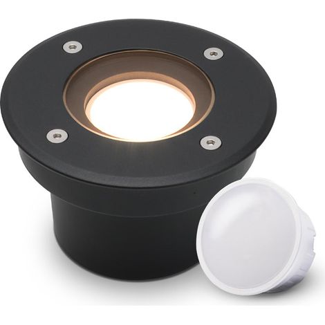 LED Bodeneinbaustrahler Schwarz FLACH rund 230V IP67 - Leuchtmittel: 5W 2700K DIMMBAR 120° - Anzahl: 1x (1/5)