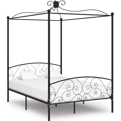 Estructura cama con dosel sin colchón metal negro 120x200 cm (1/5)