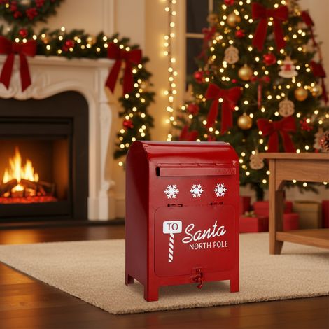 Cassetta postale in ferro rossa con motivo bianco per decorazioni natalizie da h 23 cm -Renne (1/4)
