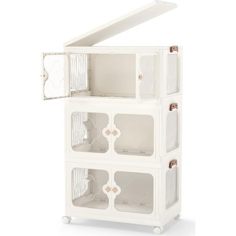 GOPLUS Boîte de Rangement Empliable, Capacité 156L, Portes Transparentes & 4 roulettes Universelles, Armoire Pliable en PP avec Convercle pour Salon, Chambre (3 Boîtes) (1/5)